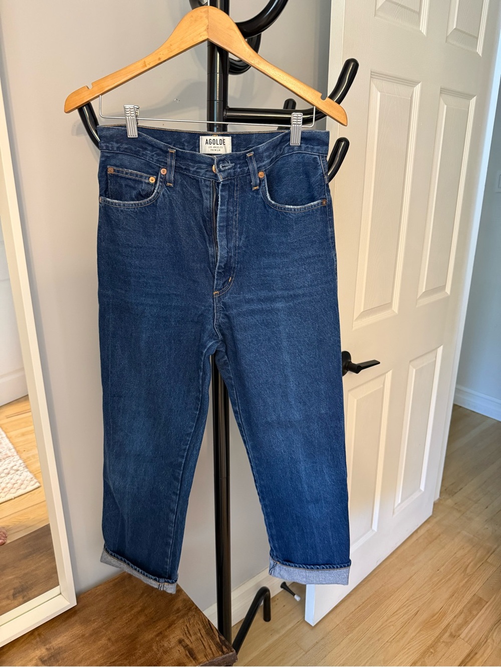 Agolde Women Straight Leg Jeans in Dark Blue Denim